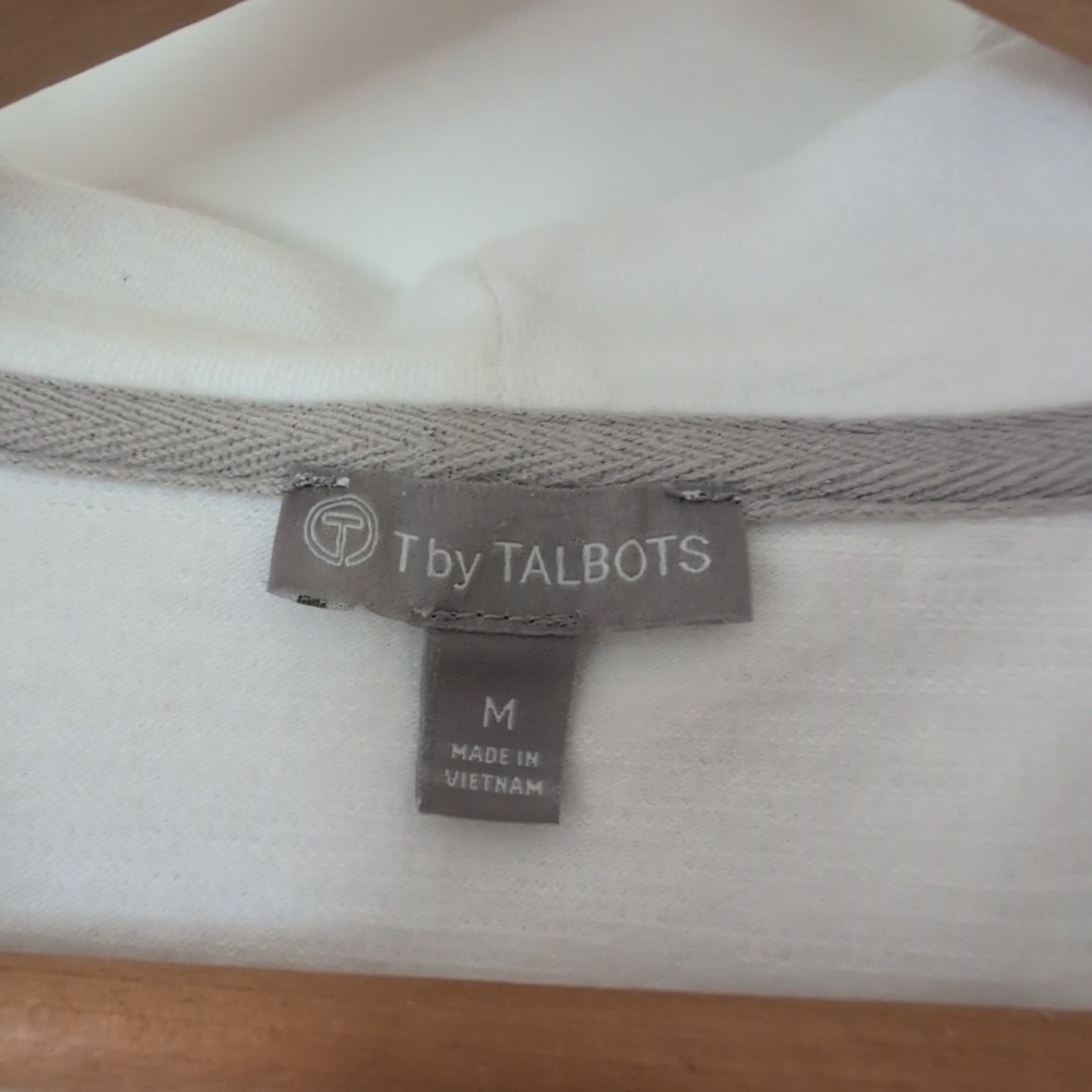 T by Talbots Hoodie Women's Med 95% Cotton White Gray Pink Long Sleeve Lightwght - Picture 5 of 10